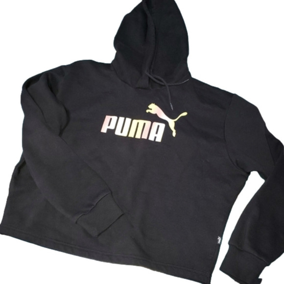 Black Puma Crop Hoodie Sweatshirt Medium - Picture 1 of 5